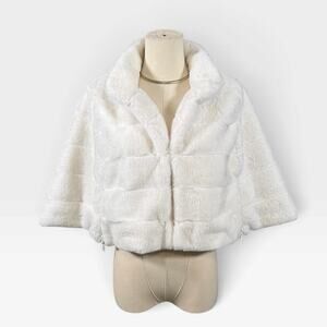 BCBGeneration White Ivory Faux Fur Cropped Jacket Cape Stole Bridal Small NWT